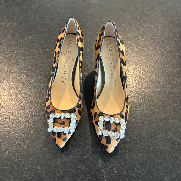Sole Society Leopard Print Heels with Crystal Buckle | Women’s Size 7 - Picture 2 of 3